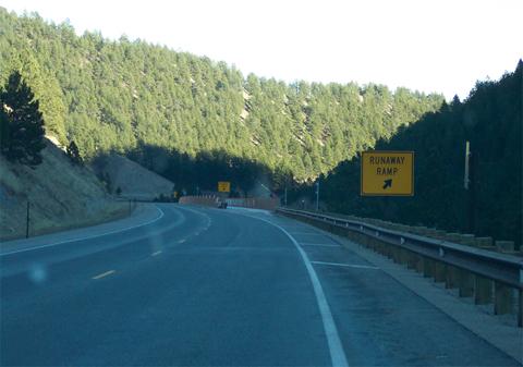 Figure 92.  Runaway truck ramp. A nearby ramp on the other side of the roadway was replaced because it required crossing the opposing lane of traffic.