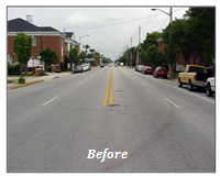 Photo of a four-lane roadway (2 in each direction) before the road diet application.