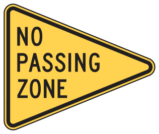 Figure 54. An image of a 'NO PASSING ZONE' (MUTCD W14-3) sign.