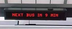 This real-time information sign counts down the time until the arrival of the next bus on Los Angeles' Metro Rapid system.