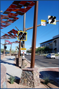 Pedestrian Hybrid beacon in Scottsdale, Arizona.