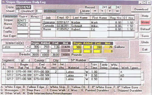 Screenshot of the PMMS data input screen