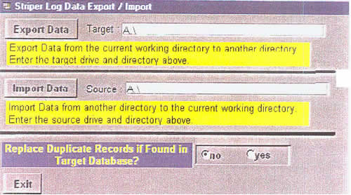 Screenshot of Striper Log Data Export/Import