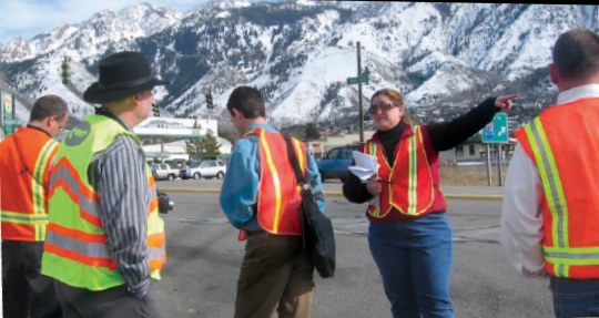 Photograph of RSA team performing an audit in a mountainous stretch of highway.