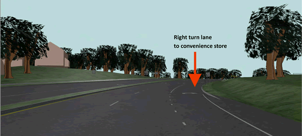 Figure 26: View along westbound Purcell Road approaching convenience store and Dumfries Road