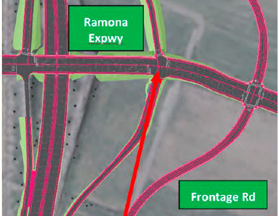 Figure 35: Vantage of NB driver on frontage road as seen in plan view