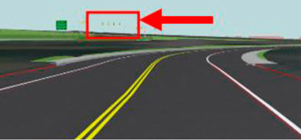 Figure 36: 3-D Image from 3-D model showing vantage of NB driver on frontage road