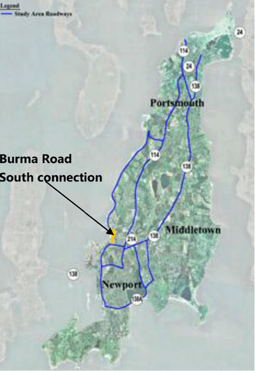 Figure 4: Graphic showing primary routes in Aquidneck Island Transportation Study