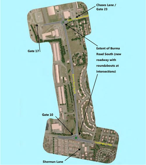 Figure 6: Plan view of area modeled as part of the RI RSA (roundabout alternative)