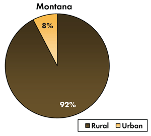 Pie chart - 8 percent of traffic-related fatalities occur on Montana's urban roadways, 92 percent occur on the rural roads.