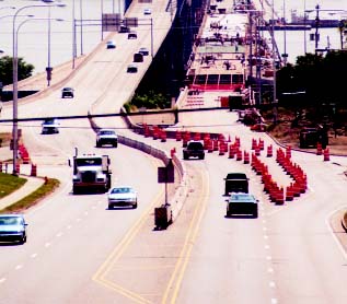 Picture of a construction zone on a bridge