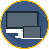 Blue icon showing a computer monitor and laptop to denote the desktop print files. The icon is also a button to download the print files.