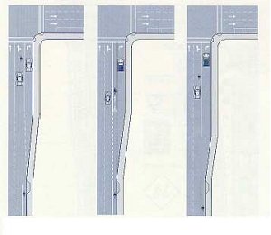 Three variants of Bike lane through dual right-turn lanes. (A. B. C.) 