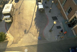 Aerial shot of intersection with curb bulb-outs