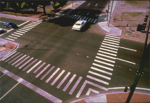 Aerial view of continental-style crosswalks