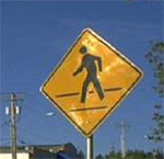 Pedestrian yellow warning sign 