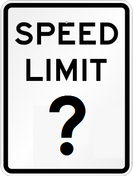 Speed limit sign with question mark in place of numbers.