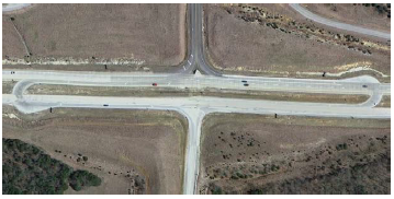 Aerial photo of a j-turn road design.