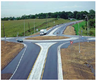 A single-lane roundabout.