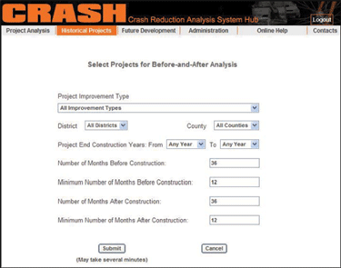 Screen Shot - Screen shot of the Florida Department of Transportation's CRASH web application.
