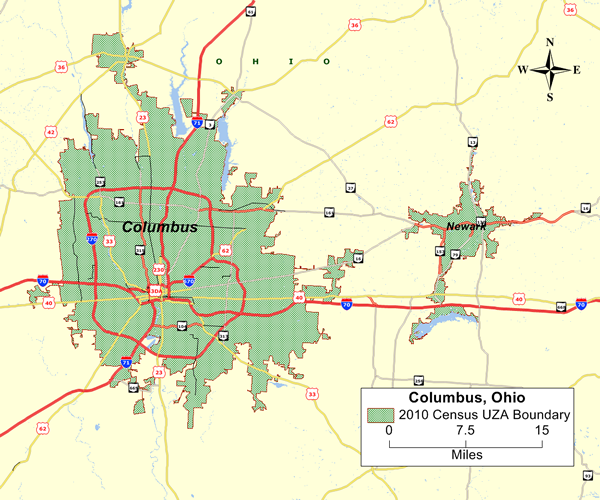 Figure 3.1  - 2010 Census Urban Area Boundaries in Columbus, Ohio