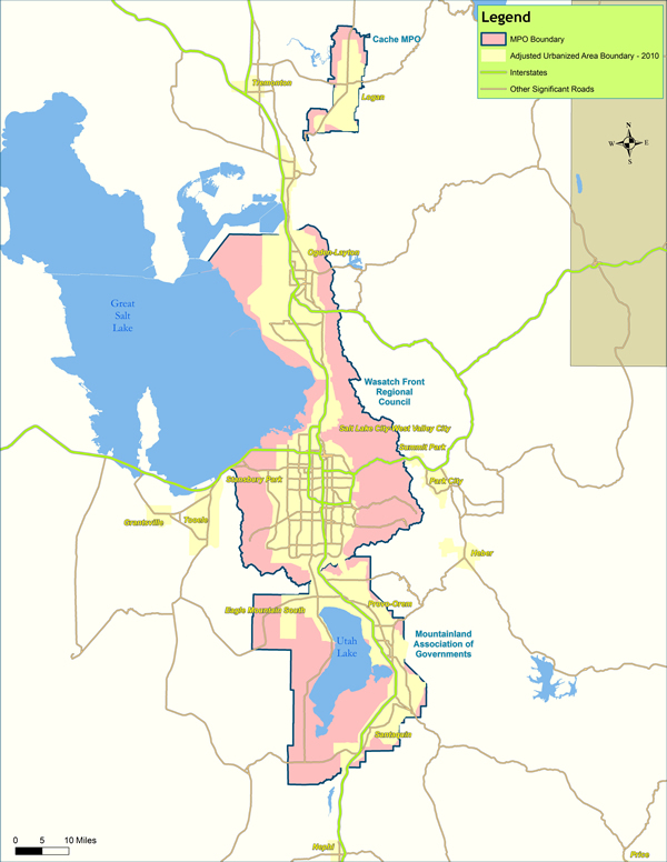 Figure 6.5	Adjusted Urbanized Areas and MPO Areas for Three Utah MPOs