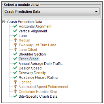 IHDSM screenshot showing the crash prediction data menu