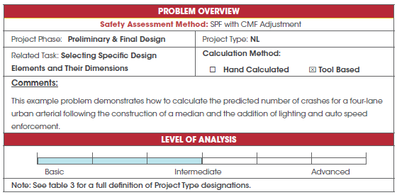Problem overview for section 4.1 predicting crashes for a new urban multilane arterial.
