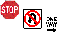 Graphic: Regulatory Signs: STOP, NO U-TURN, ONE WAY STREET