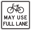 Graphic.  Black and white sign of a bicycle and stating 'May use full lane.'