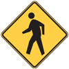 Graphic.  Yellow and black warning sign of non-motorized traffic.  The bottom sign depicts a pedestrian.