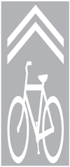 Graphic.  A pavement marking symbol, also known as a SLM or 'Sharrow'.  The marking consists of a bicycle with two chevrons on top.