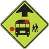 Graphic.  A warning sign placed in advance of bus stops.  