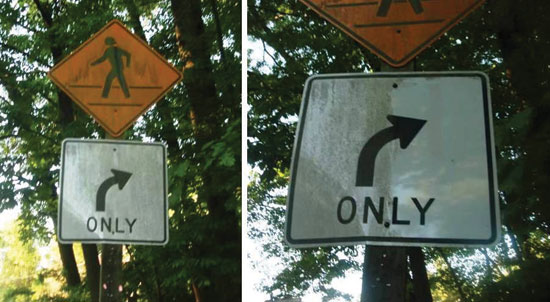 In the second photo, half of the sign has been cleaned for comparison.