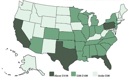 Map indicates total HRRRP funds available for obligation by state.