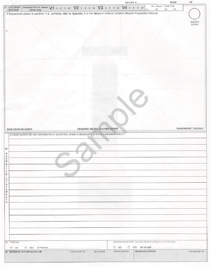Copy of the third page of a sample Missouri Uniform Accident Report form.