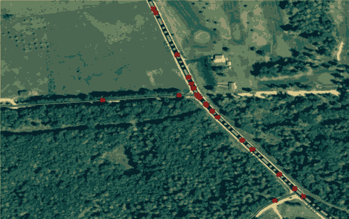 Figure 11 shows a map of crash locations on a rural road near an intersection. The map was generated using a geographic information system.