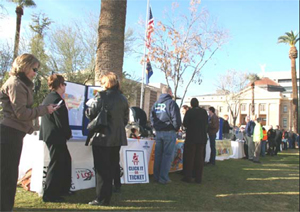 Throughout the day, the legislators, media and general public learned more about public safety from the 30 information booths from GTSAC member organizations and other transportation partners. This gave visitors a chance to learn what they can do to help and inform motorists. Photo by: Dave McDarby, ADOT Photographer.