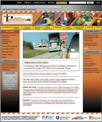 Screen shot example of National Work Zone Safety Information Clearinghouse