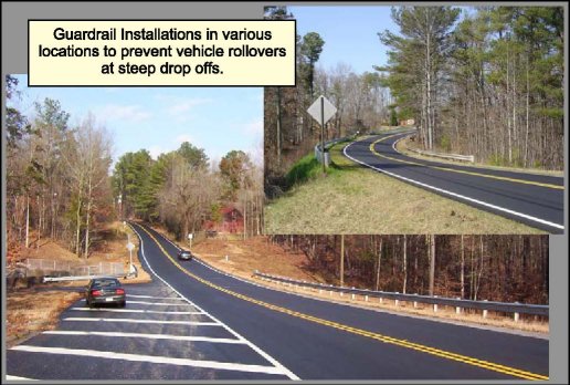 Guardrail installations in various locations to prevent vehicle rollovers at steep drop offs