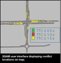 SSAM user interface displaying conflict locations on map.