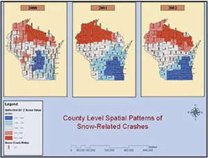 County Level Spatial Patterns of Snow-Related Crashes