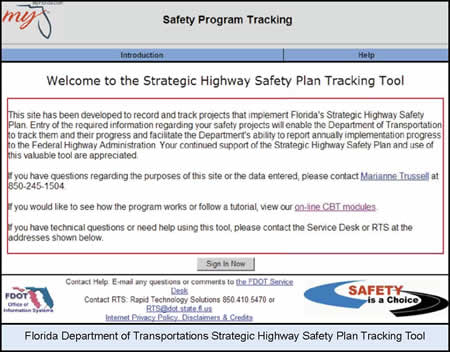 Screenshot: Strategic Highway Safety Plan Tracking Tool