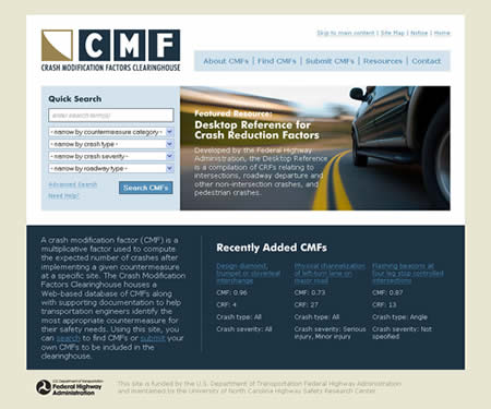 Screenshot: Crash Modification Factors (CMF) Clearinghouse