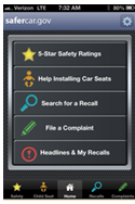 A smart phone displaying a SaferCar app screen.