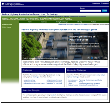 The FHWA Research and Technology Agenda web page