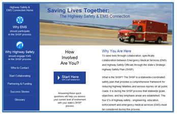 Screen capture of the FHWA Saving Lives Together: The Highway Safety and EMS Connection website