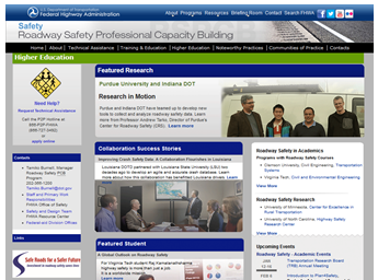 Screenshot of the Roadway Safety Professional Capacity Building website