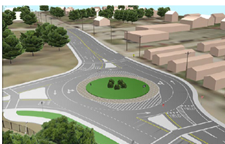 3D rendering of a three way intersection