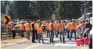 Demonstration of the high-friction surface treatment in Thurston County. Photo courtesy of Thurston County, Washington.
